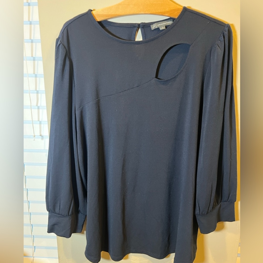 Adrianna Papell Midnight Blue Blouse with Cut-Out Detail